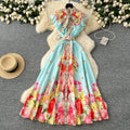 LW0774 2025 Spring and Summer New Niche Bow Lace-Up Waist Print Dress Printed Dresses Women Lady Elegant