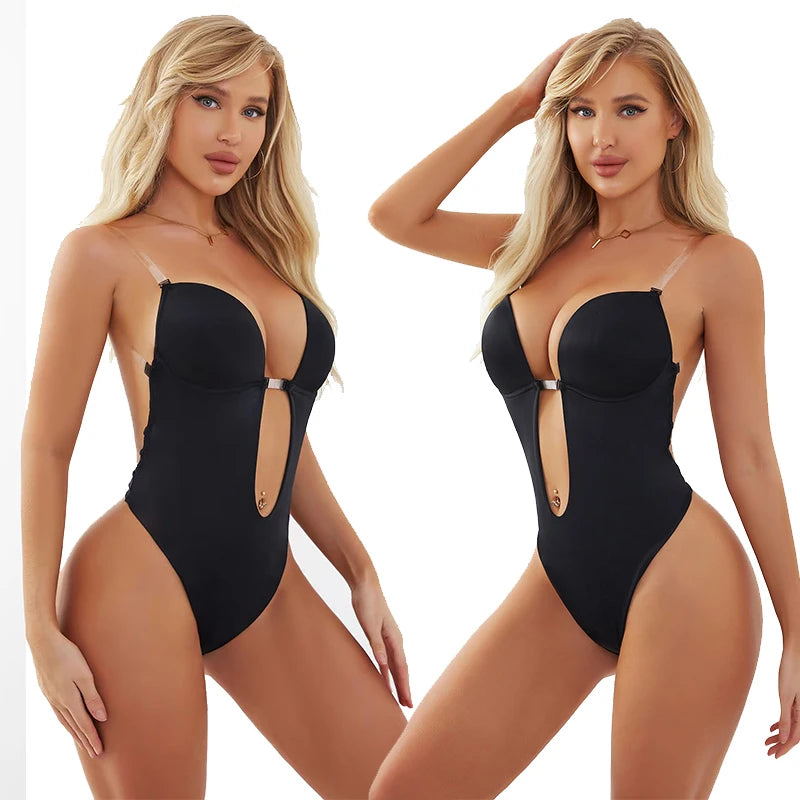 Women's Body Shaper Underwear Deep V Bra Backless Lingerie Sexy Seamless Shapewear Bodysuit