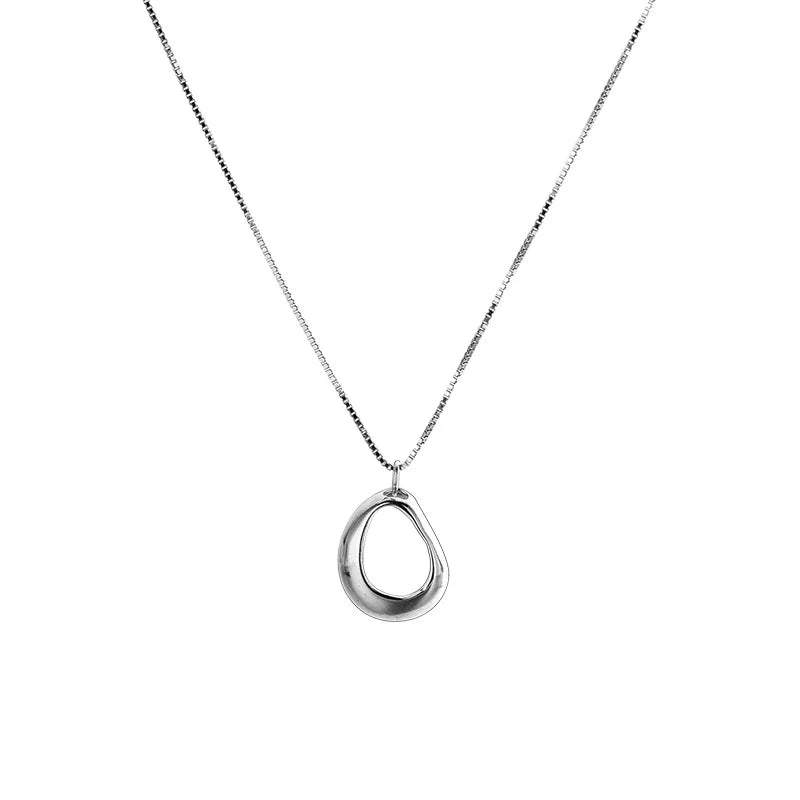 Fashion Jewelry 925 Sterling Silver Hollow Round Circle Necklace Water Drop Shape Pendant Gold Plated Necklaces for Women