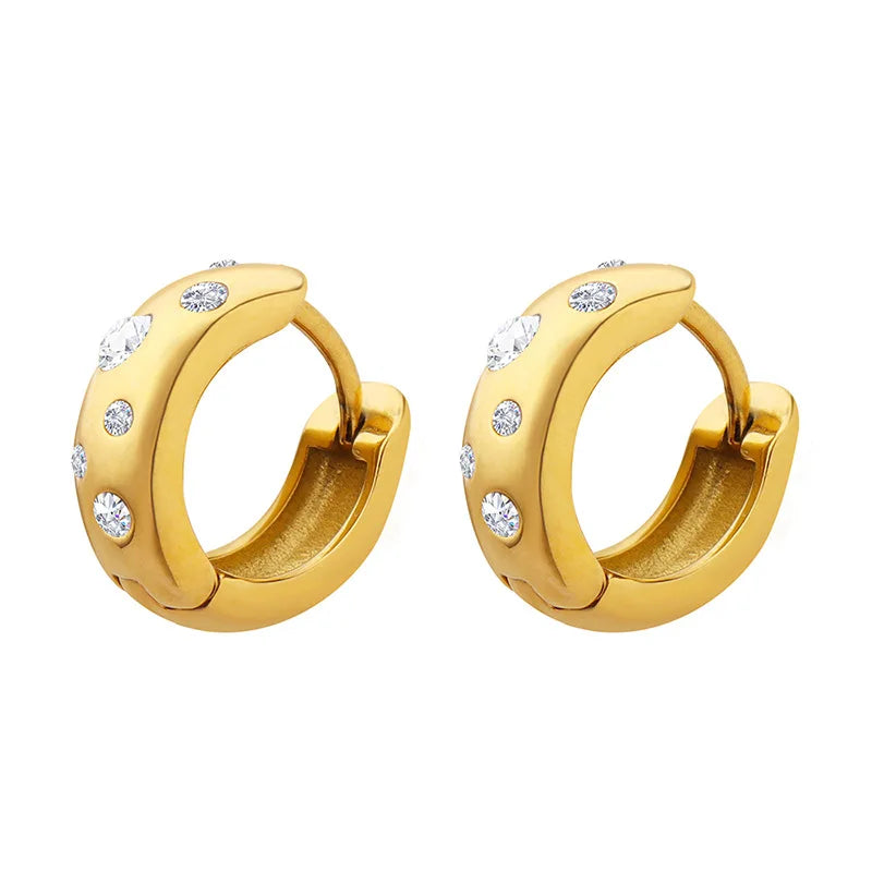 Trendy Earring 18K Gold Plated Band Hoop Dainty Zirconia Earrings Stainless Steel Earrings Wholesale