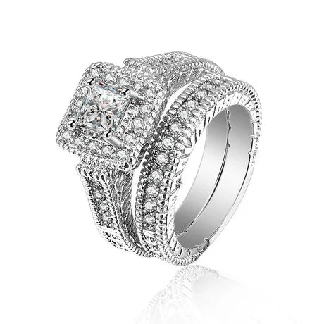 925 Sterling Silver Square Diamond Ring Women's Fashion Lovers Set Gemstone Rings Trendy Style for Parties Gifts Anniversaries