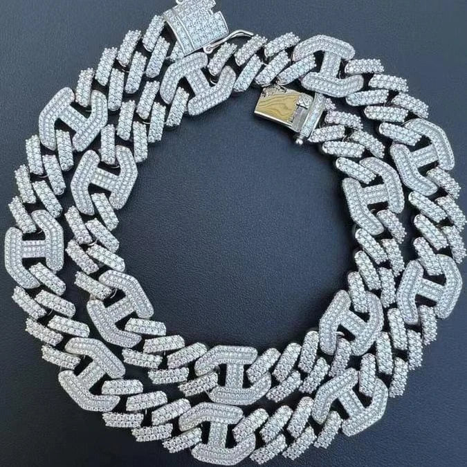 Hip Pop Jewelry 22inches 925 Silver Chain Moissanite Silver Chain Round Cut Moissanite Diamond Test Positive Jewellery