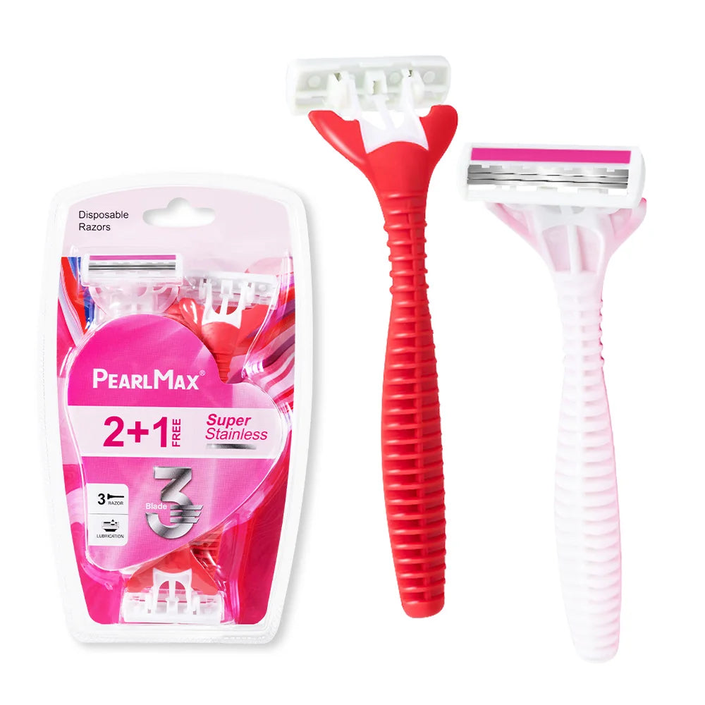 PearlMax Disposable Razor Triple Blade Stainless Steel Shaving Tool for Bikini Body Hair Removal 3 Blades Razor for Clean Hair