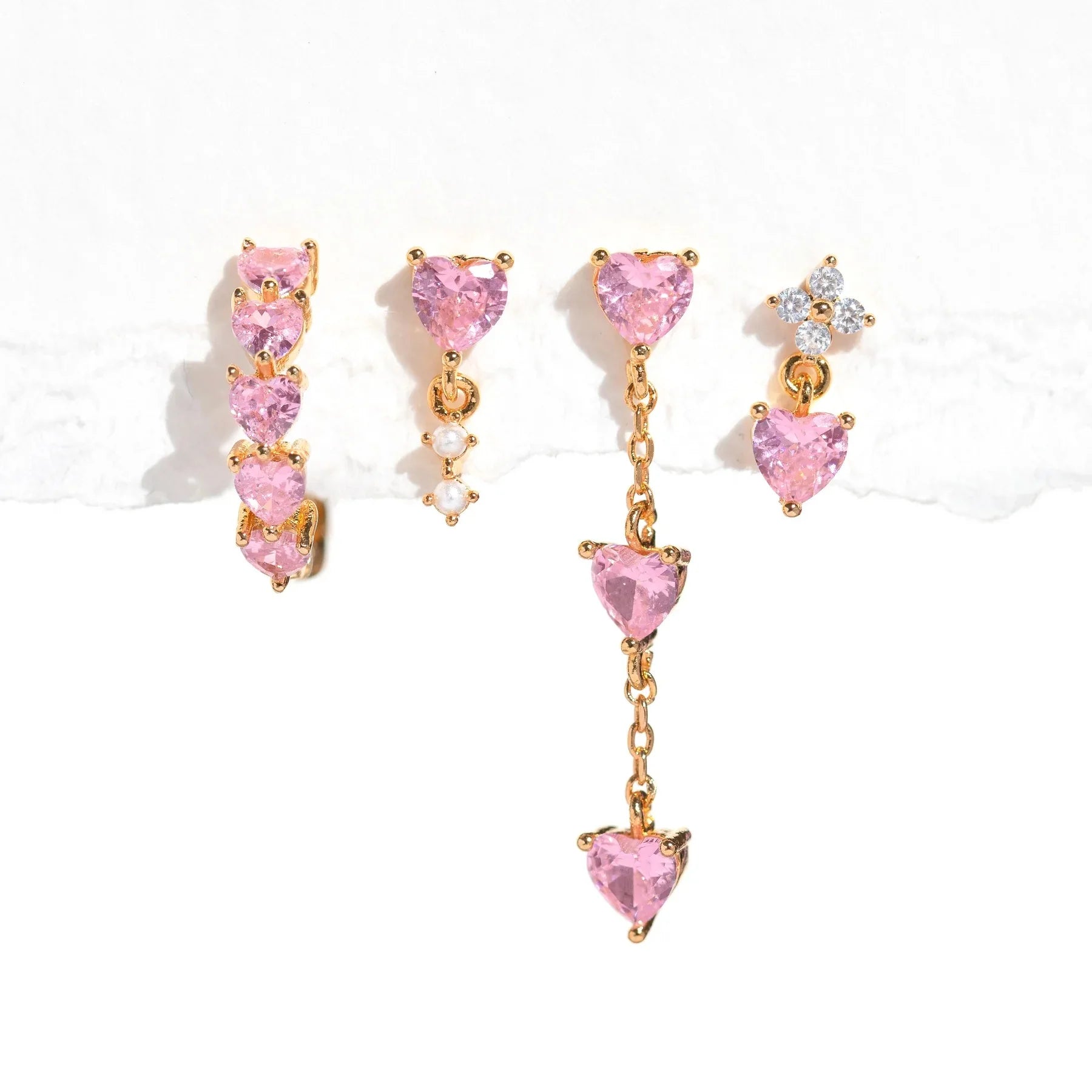 4Pcs Trendy Sweet Pink Zircon Stud Earrings Set Perfect for Girl Jewelry Collection and Gifts