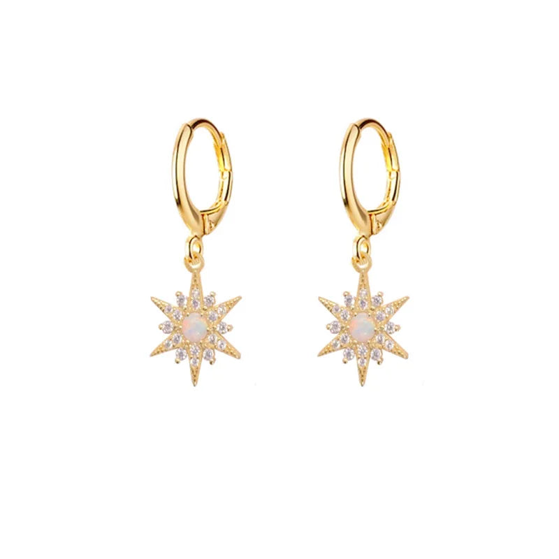 925 Sterling Silver Gold Plated Trendy Zircon Artificial Opal Star Earrings for Party