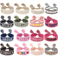 20pcs 70 Designs WILD LOVE PEACE Custom Embroidery Bracelet GOOD VIBES ONLY BRIDE Tassel Wristband Wedding Braided Rope Bangle