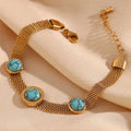 Dreamshow Roman Numeral Round Turquoise Bracelet Woven Chain Stainless Steel Jewelry Gold Plated Anti Tarnish Bracelet