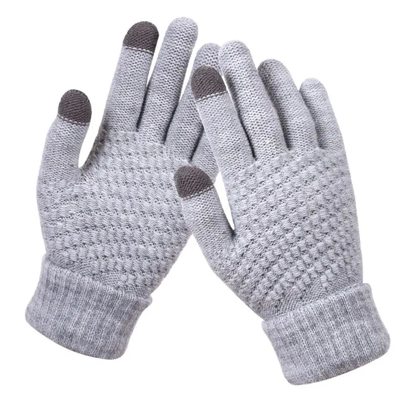 Lady's Four Seasons Outdoor Gloves Korean-Style Thick for Screen Windproof Plush Knitted Polyester Warm Fleece Pineapple MegaBDM