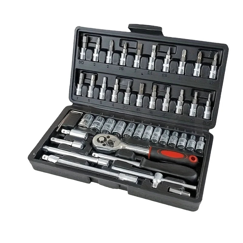 46pcs Auto Repair Metric Extension Bars Customizable Bit Storage Case Box Home Projects Ratchet Wrench Set Hand-Power OEM 1 Set