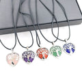 Wholesale Crystal Natural Stone Heart Shaped Tree of Life Rose Quartz Pendant Necklace Gemstone Necklace Pendants Jewelry