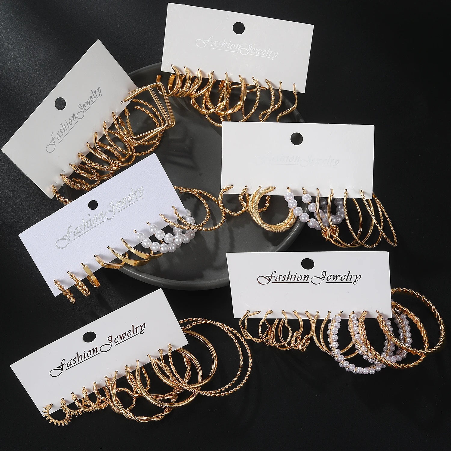 Metal Earrings Set Fashion Geometric Pearl Circle Drop Earrings Trend Set of Earrings Jewelry Gold Trendy for Women