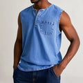RNSHANGER Summer Men Solid Color T Shirts Casual Sleeveless Round Neck Buttons Half Placket Top Streetwear Men Daily T-shirts