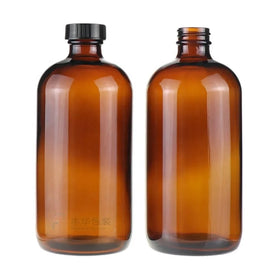 Manufacturer Amber boston Round Glass Bottles 16oz with Phenolic Bakelite Lid Chemical Glass Bottle Shampoo Bottle Low Price