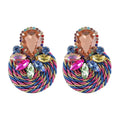 2025 Best Sell Round Colorful Flower Rhinestone Earrings Thread Woven Earrings for Women