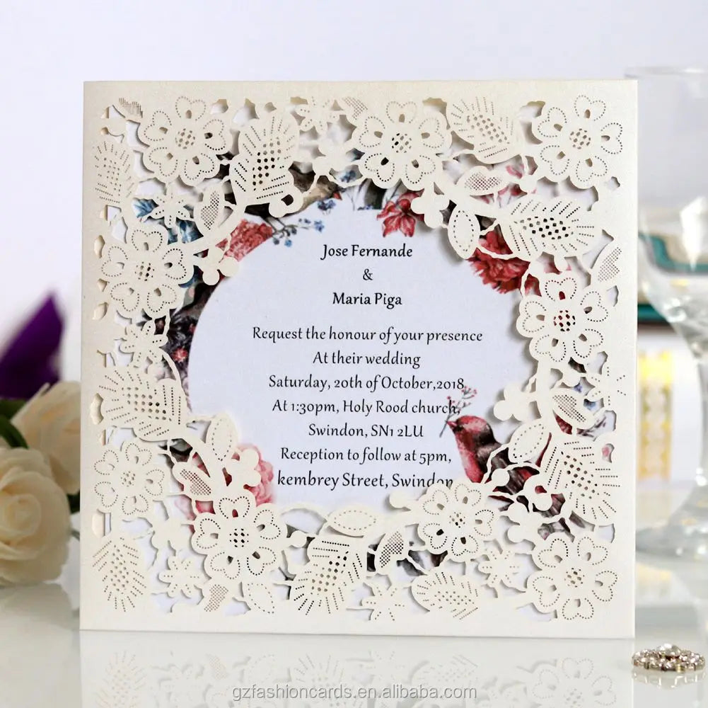White Wedding Invitation Card Feather Pattern Laser-hollowed Design