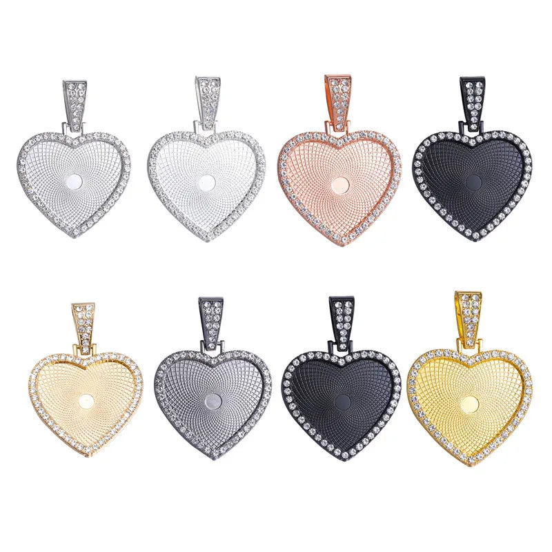 OG015 Fashion 30mm Love Heart Glass Cabochon Base Tray Pendant Crystal Photo Frame Alloy Base Pendant Jewelry Accessories