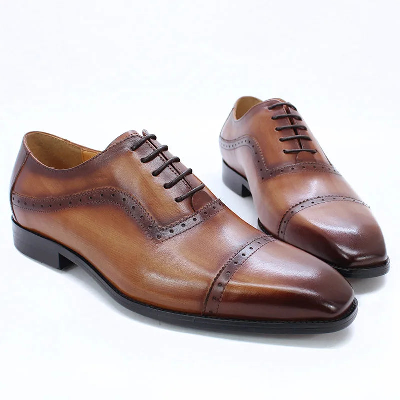 Classic British Style Office Party Formal Dress Shoes Genuine Leather  Brogue Oxford  Shoes  Black Brown Business Shoes for Men