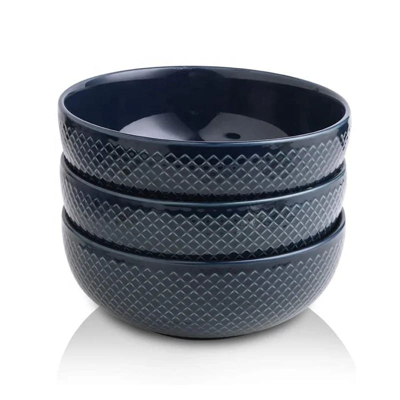 Factory Sales Customized Embossed Large Serving Bowl Ceramic Large Big Cereal Salad Soup Bowls for Eating Pasta Pho Noodles