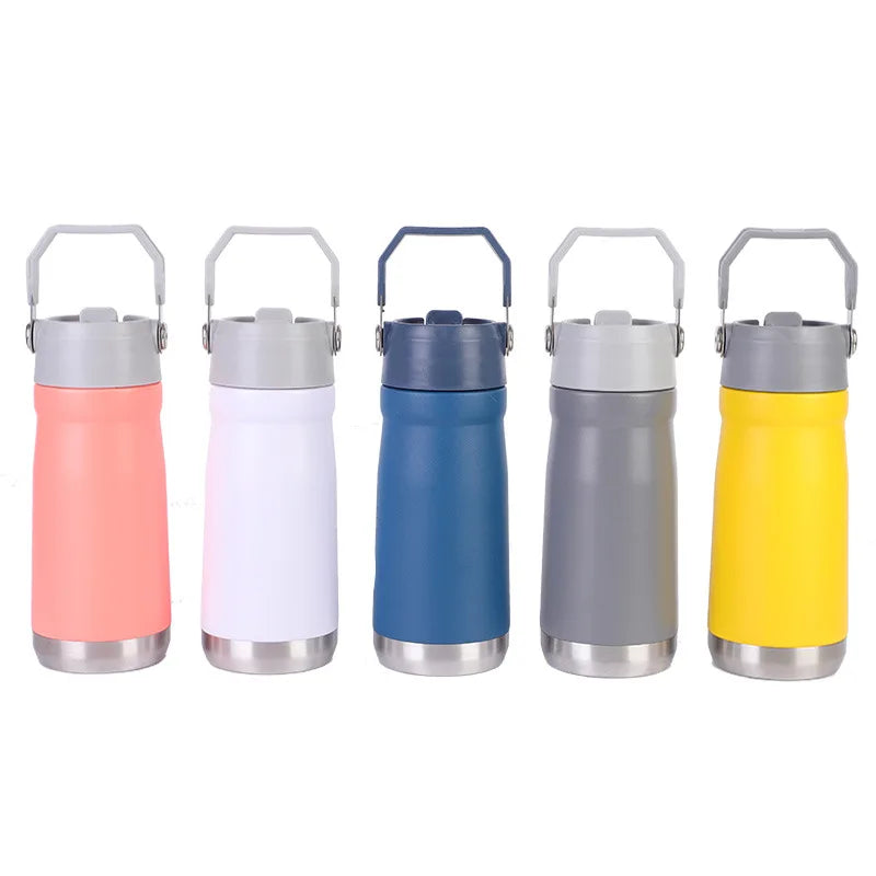 BPA-Free 18oz/22oz Stainless Steel Thermos Unique Coffee Vacuum Bottle Handgrip Straw Gym Travel Bike Outdoor Water Bottles