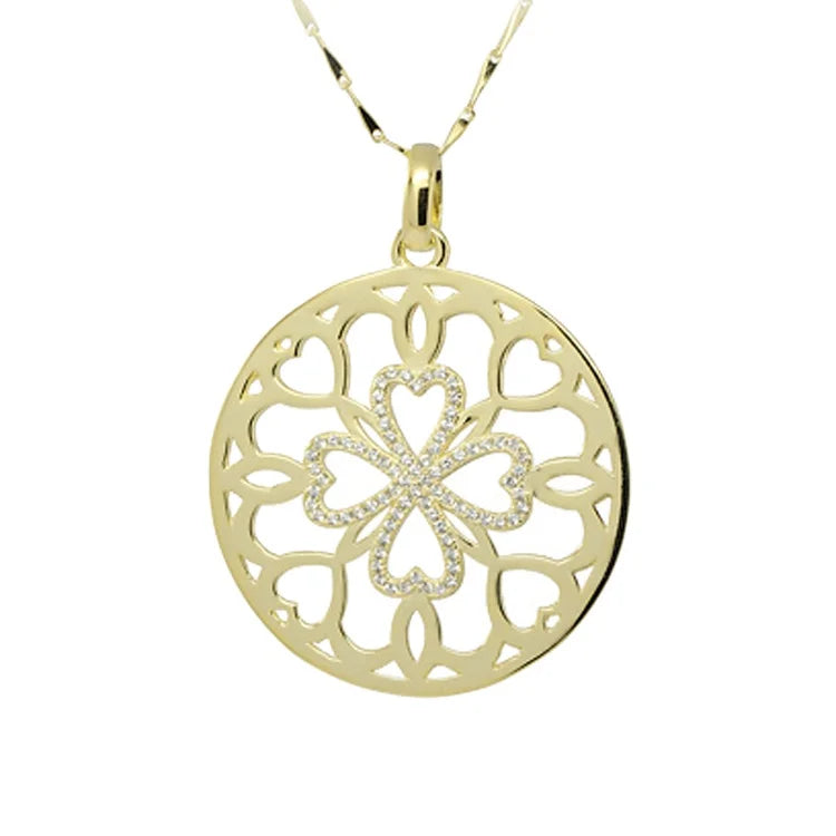 PZA-1050 New Designs of Round Heart and Four Leaf Clover Pendant Necklace Large Pendants