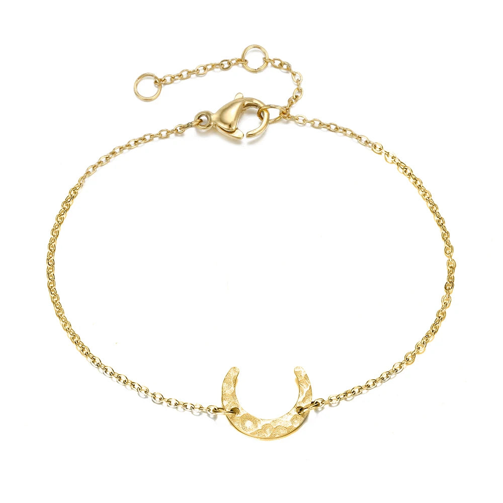 Geometric Crescent Moon Bracelet Trendy 14k Gold Plated Bracelets Stainless Steel Jewelry Minimalist Bracelet Women Wholesale
