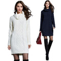 Fashion Newest Plain Solid Loose Plover Plain Knit Turtleneck Sweatshirt Dresses MegaBDM