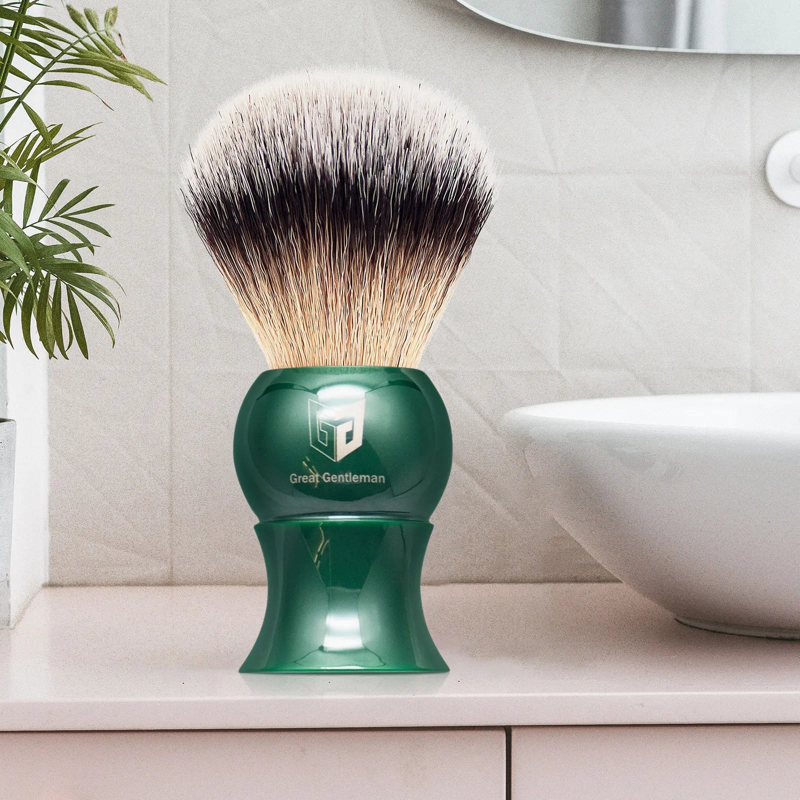China Shaving Brush Factory Nylon Men Shaving Brush Knot Green Handle Shaving Brush with Logo