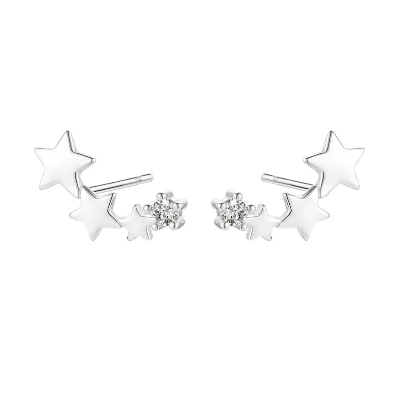 925 Sterling Silver Star Earrings for Women Simple Fashionable Wedding Jewelry with Rhodium Plating Diamond Zircon Anniversary