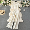 Fashion Short Shirts Women Temperament Short Sleeve Tops Casual High Waist Wide Leg Pants 2 Pieces
