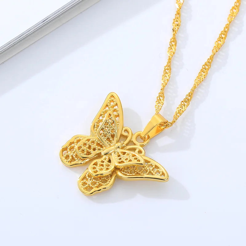2021 Butterfly Charm Stainless Steel Necklace Water Wave Chain Jewelry Gold Silver Rose Gold Color Necklace for Women