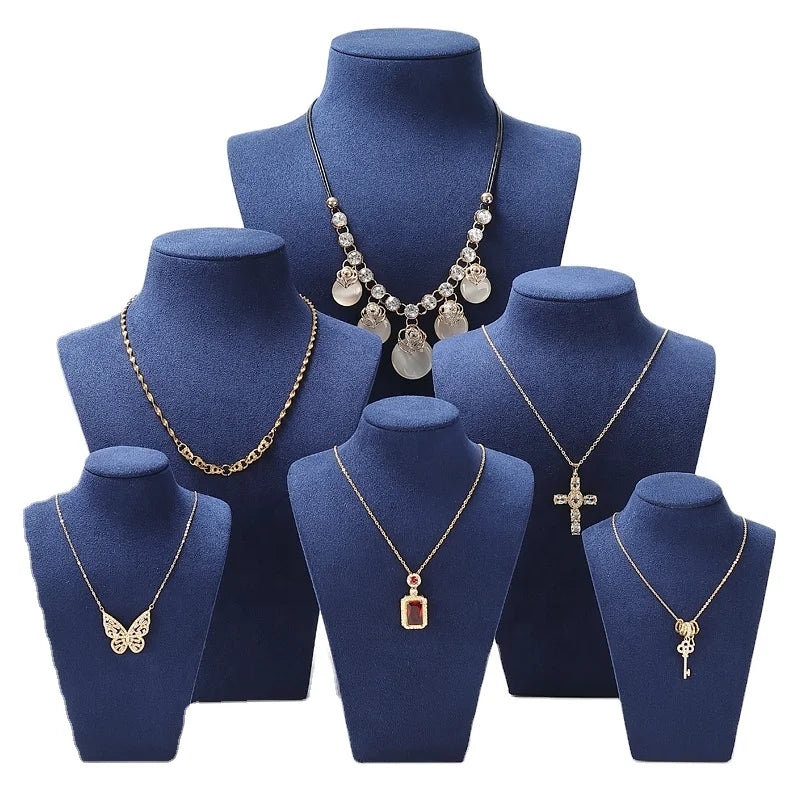 DIGU Luxury Custom Fashion Microfiber Necklace Pendant Stand Blue Jewelry Mannequin Display Necklace Bust for Shop Showcase