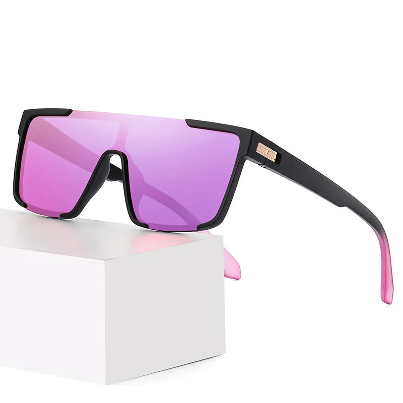 Custom Logo 2023 New Trendy Rectangle One Piece Oversized Sport Sunglasses PC Polarized UV400 Mirrored Lens Clear Blue Pink