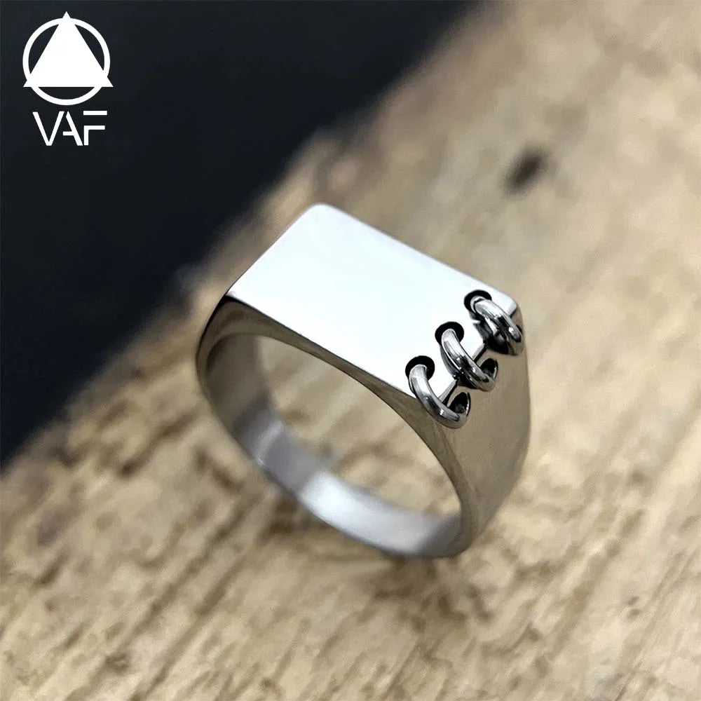 VAF New Design High Polished Rectangular Band with 3 Small Rings Stainless Steel Classic Style