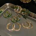 925 Silver Needle Emerald Green Diamond Circle Earrings Fashionable Light Luxury High-end Feel Hoop Earrings for Women