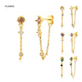 FUAMAY Rainbow Mix Stone 25MM Chain Studs Earrings Emerald Diamond Square Studs Earrings