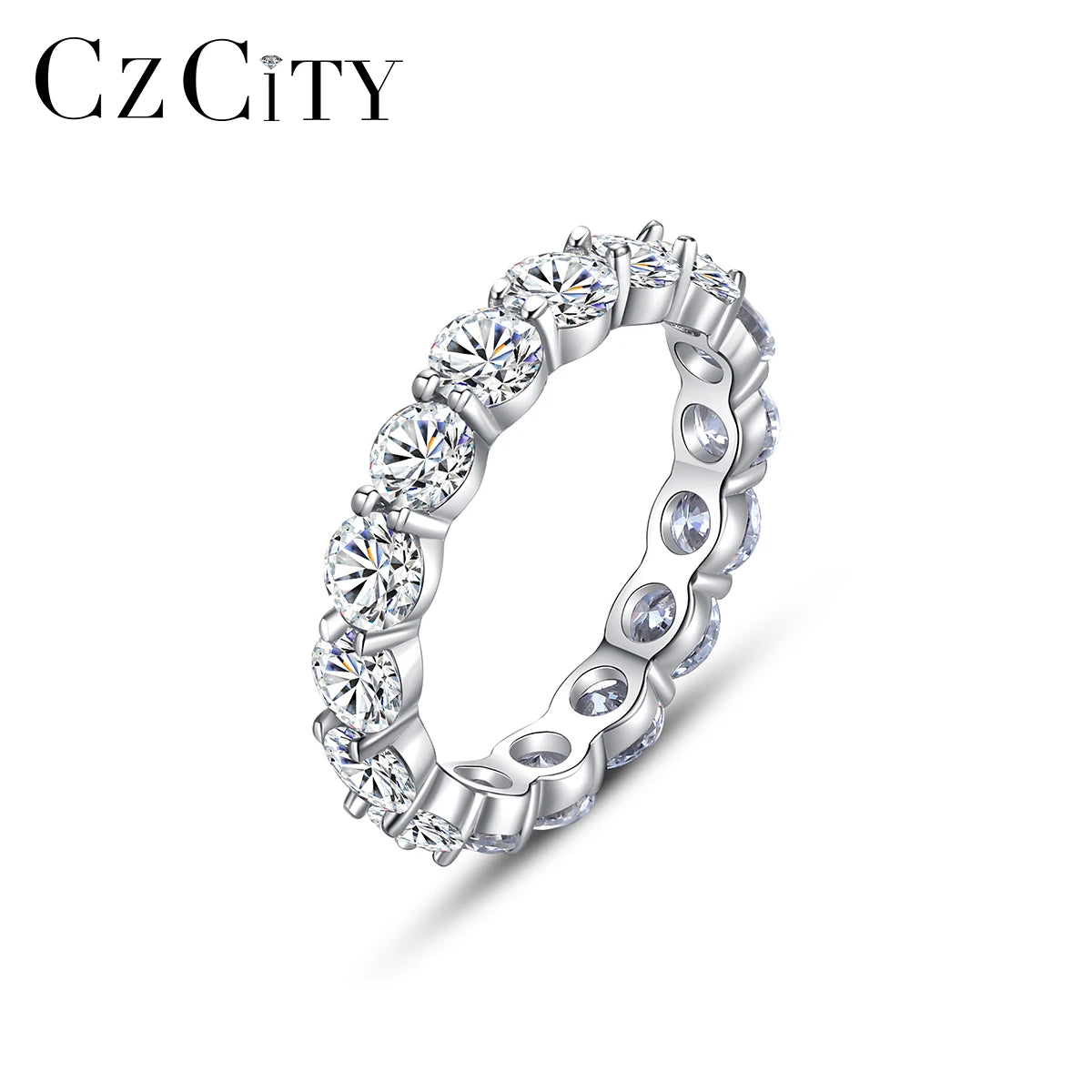 CZCITY 925 Moissanite Gra Certified Dainty Band Wedding Silver Sterling Woman Stackable Tennis Ring