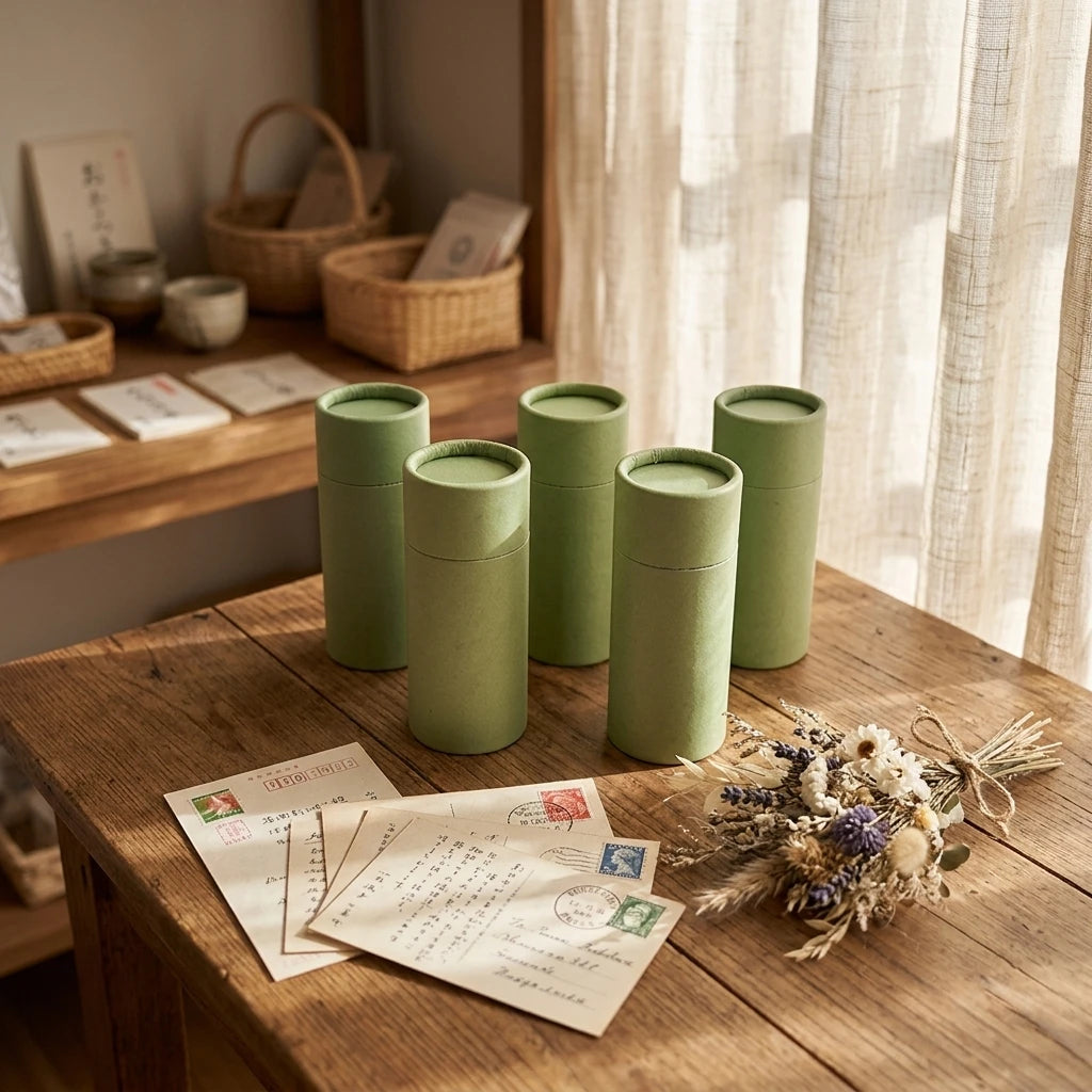 Green Color Biodegradable Paper Packaging Cardboard Cylinder Tube Box Cardboard Packaging Deodorant Paper Tube