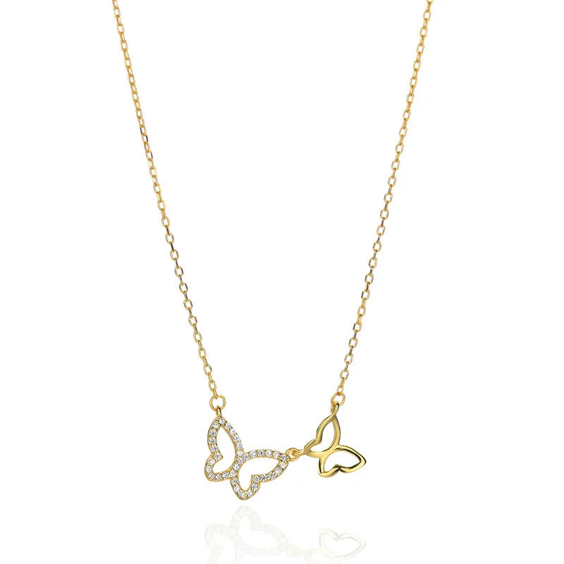 High Quality Hollow Out Design Collarbone Chain Necklace Women Jewelry 925 Sterling Silver Double butterfly Pendant Necklaces