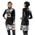 Muslim Sunscreen Split Conservative Modest Bathing Suits Swimwear Borkini Stitching Printed Three-Piece Swimsuit for Women