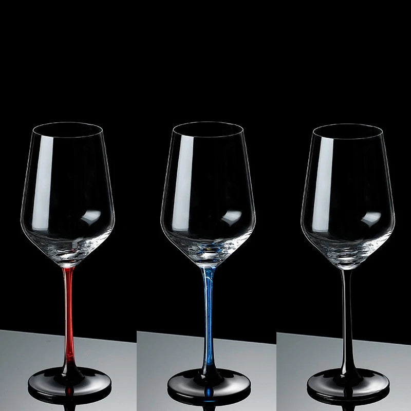 France Bordeaux 420ml 450ml Modern Luxury Transparent Glasses Red Wine Glass with Red Blue Stem Black Bottom