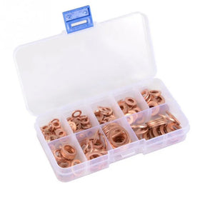 M5-M14 200 Pcs Diesel Injector Copper Washers Assortment Set Kit Flat Plain Sealing Washer Heavy Industry