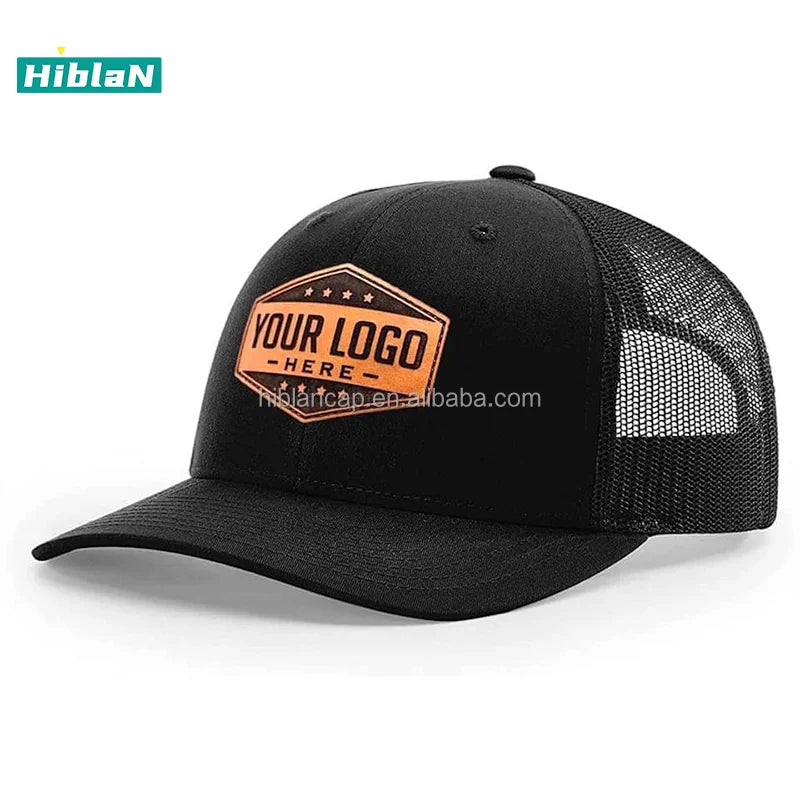 BSCI Wholesale Custom Adult 6 Panel Leather Patch Logo Low Profile Richardson 112 Fashion Adjustable Mesh Snap Back Trucker Cap