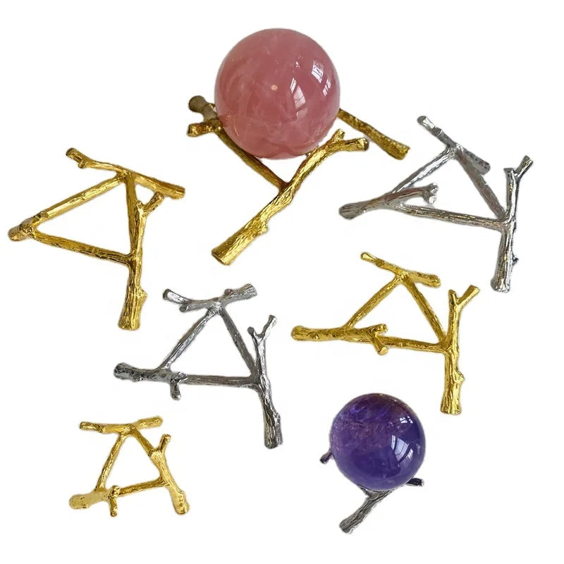 Wholesale cheap crystal ball base sphere tree branch shape crystal sphere metal stand for decoration gift