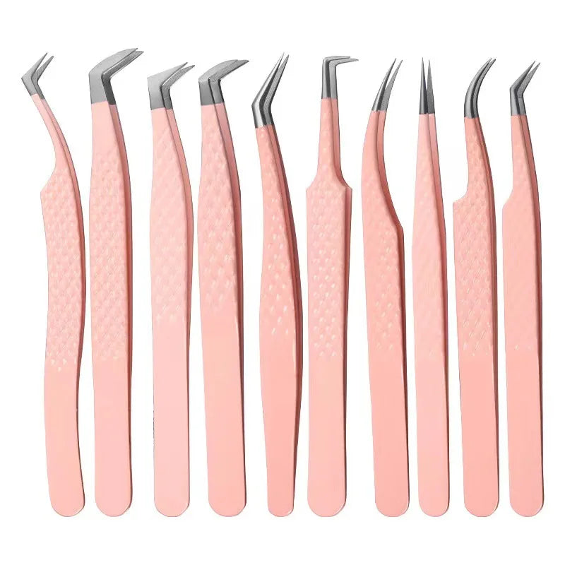 Professional Eyelash Tweezers Fiber Eyelash Tweezers Mesh Pink High Precision Flower Grafting Tweezers Manufacturers