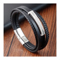 Trendy Vintage Charm Stainless Steel Magnetic Clasp Bracelet Multi-layer Braided Genuine Leather Bracelets for Men Jewelry