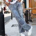 YIMENG Custom Men's Stonewashed Vintage Autumn Print Denim Jeans Loose Fit Skateboard Hip Hop Baggy