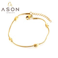 Ason New Arrival Simple 18k Gold Plated Bracelet Women Stainless Steel Jewelry Round Snake Chain Clip Oval Beads Bracelet