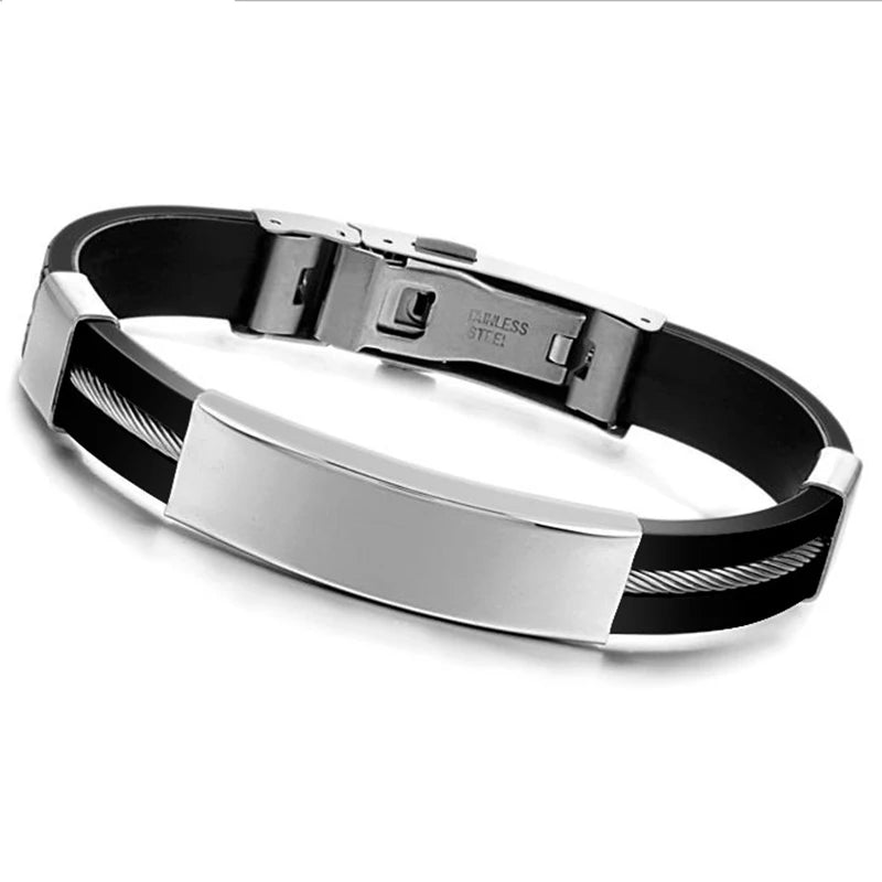 New Bracelet Stainless Steel Bracelet Korean New Boys Casual Cool Handsome Light Body Titanium Steel Silicone Bracelet Wristband