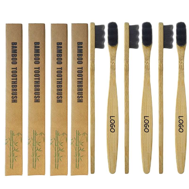 Hot Sale Colorful Biodegradable100% Organic Nano Bamboo Toothbrush for Home with Ultra Soft Charcoal Rainbow Bristle Custom Logo