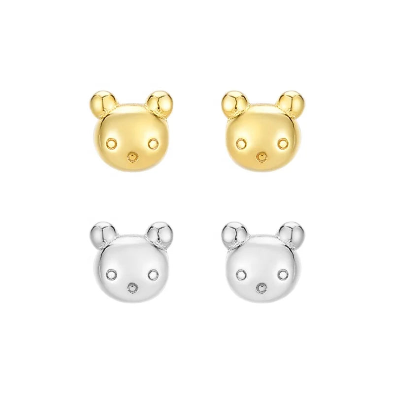 E01792 Wholesale Gift Women Fashion Minimalist Cute 925 Sterling Silver Mini Small Teddy Bear Safety Screw Back Stud Earrings